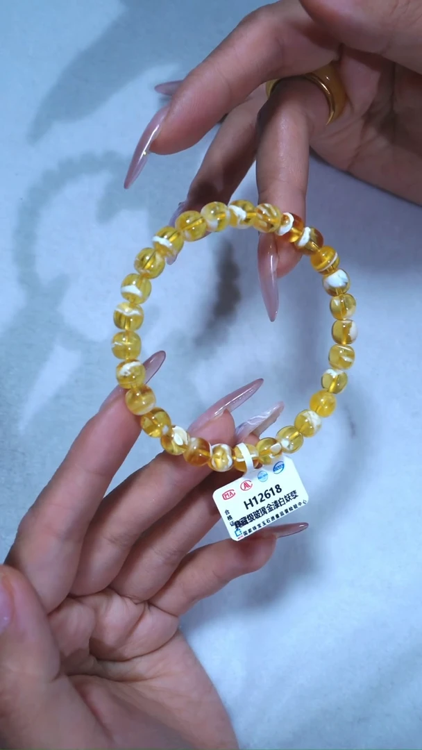 【闪购商品】蜜蜡手链未镶嵌618，7.5mm金漆瓷白玻璃金