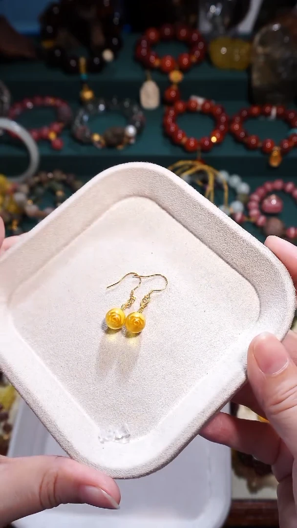 琥珀银S925镶嵌耳饰耳环