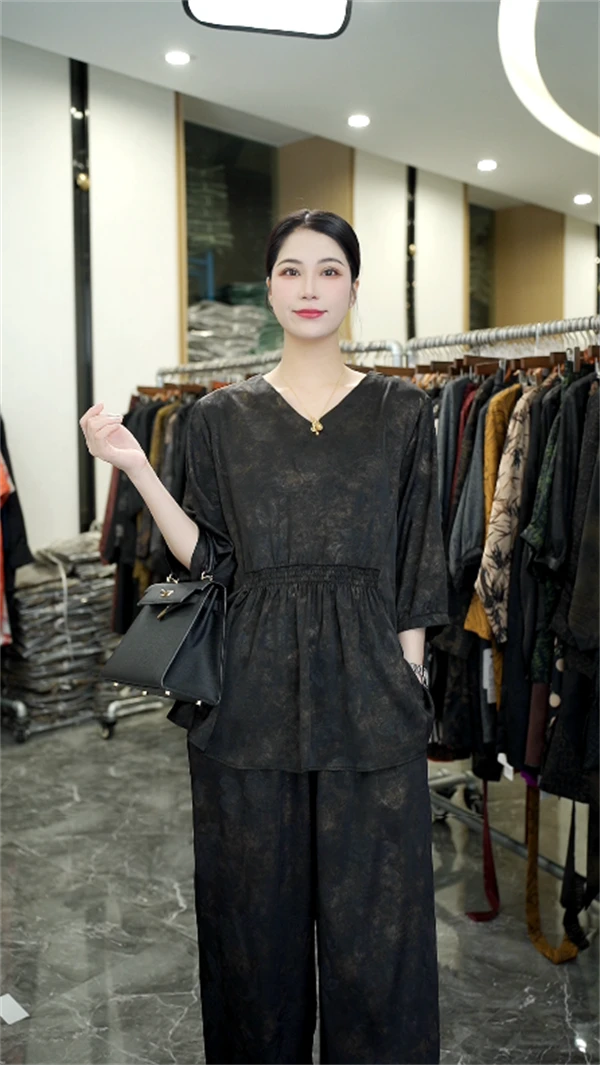 高奢套装丨雅思丨春夏端庄宽松提花减龄长袖洋气高级两件套-0321