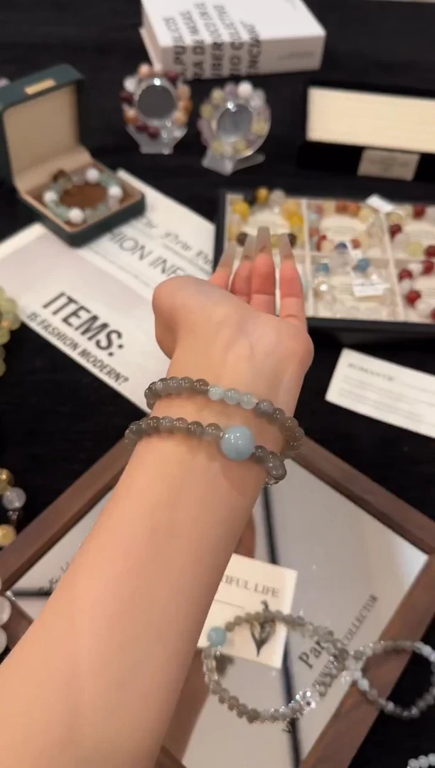 银S925镶嵌手链水晶灰月光双圈x2582