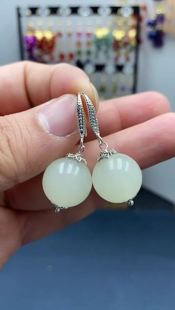 【闪购商品】和田玉耳饰银S925镶嵌尺寸16mmER11