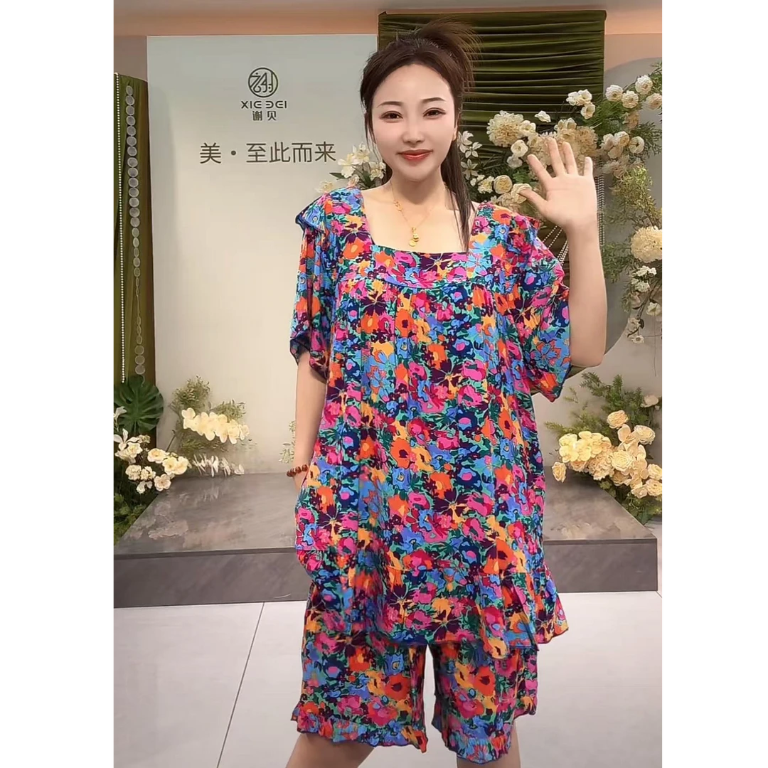 XIE4  夏季薄款多色舒适宽松家居两件套25112