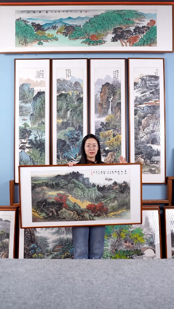 【闪购商品】国画张现军《远眺秋江双帆竞》手绘122*62