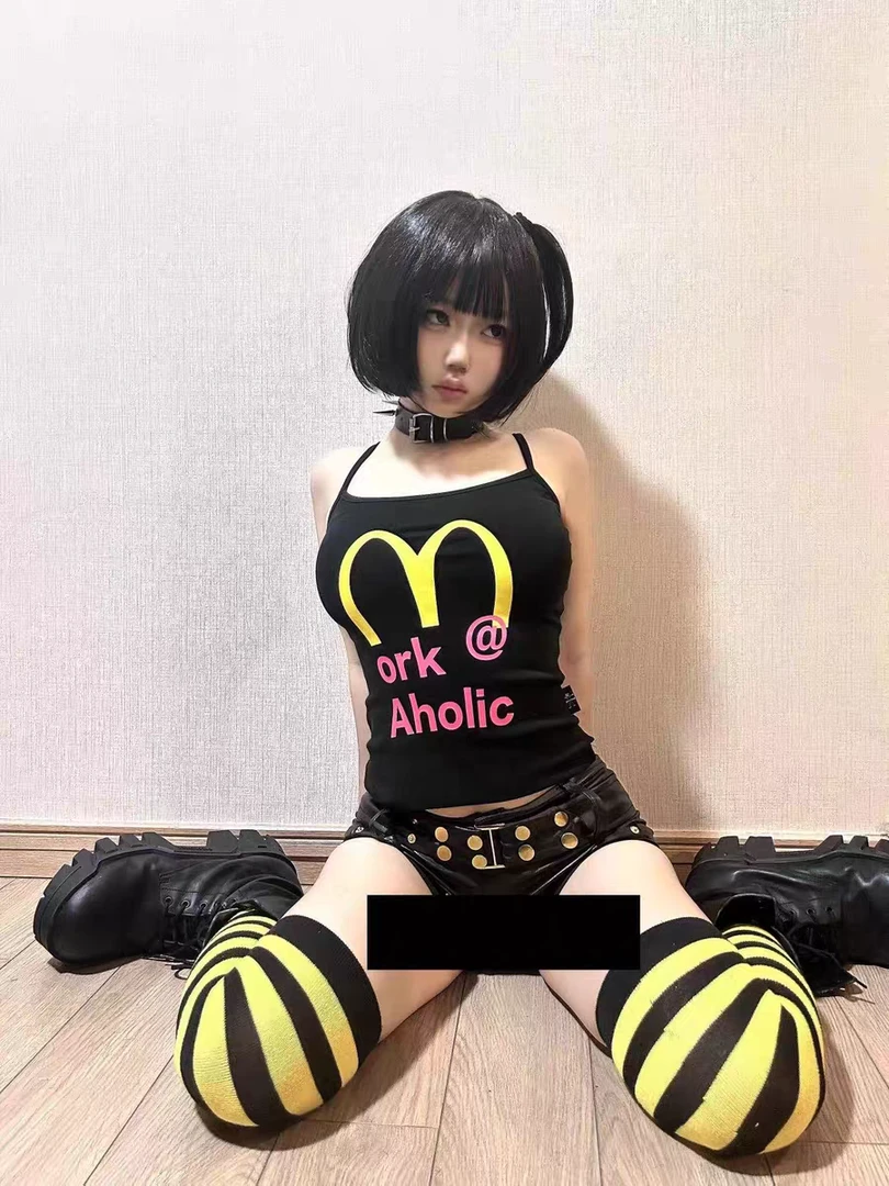 WorkAholic恶搞麦当劳背心 辣妹短款百搭吊带休闲欧街头欧美国潮