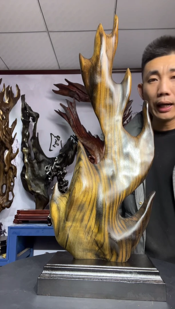 金丝楠木雕款幸***涯金丝楠木工艺品摆件