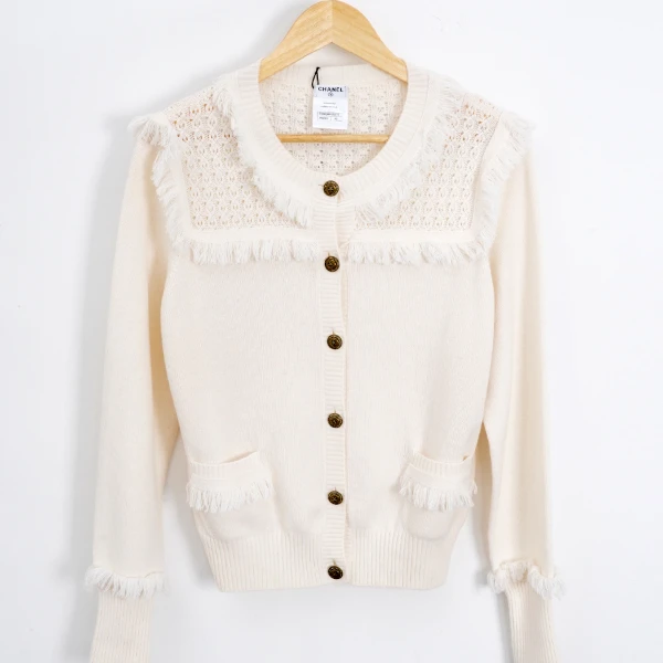 95新 Chanel/香奈儿 羊绒/SC0097/白色开衫/40码