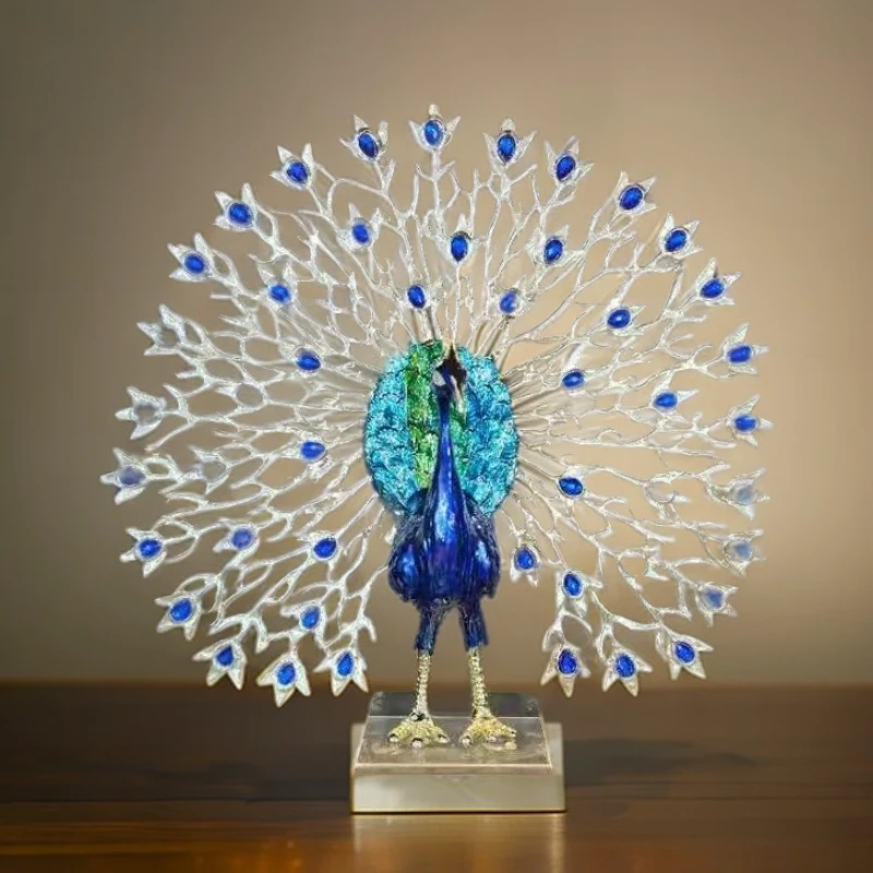 S新款高档轻奢珐琅彩色孔雀开屏装饰摆件孔雀桌面摆件