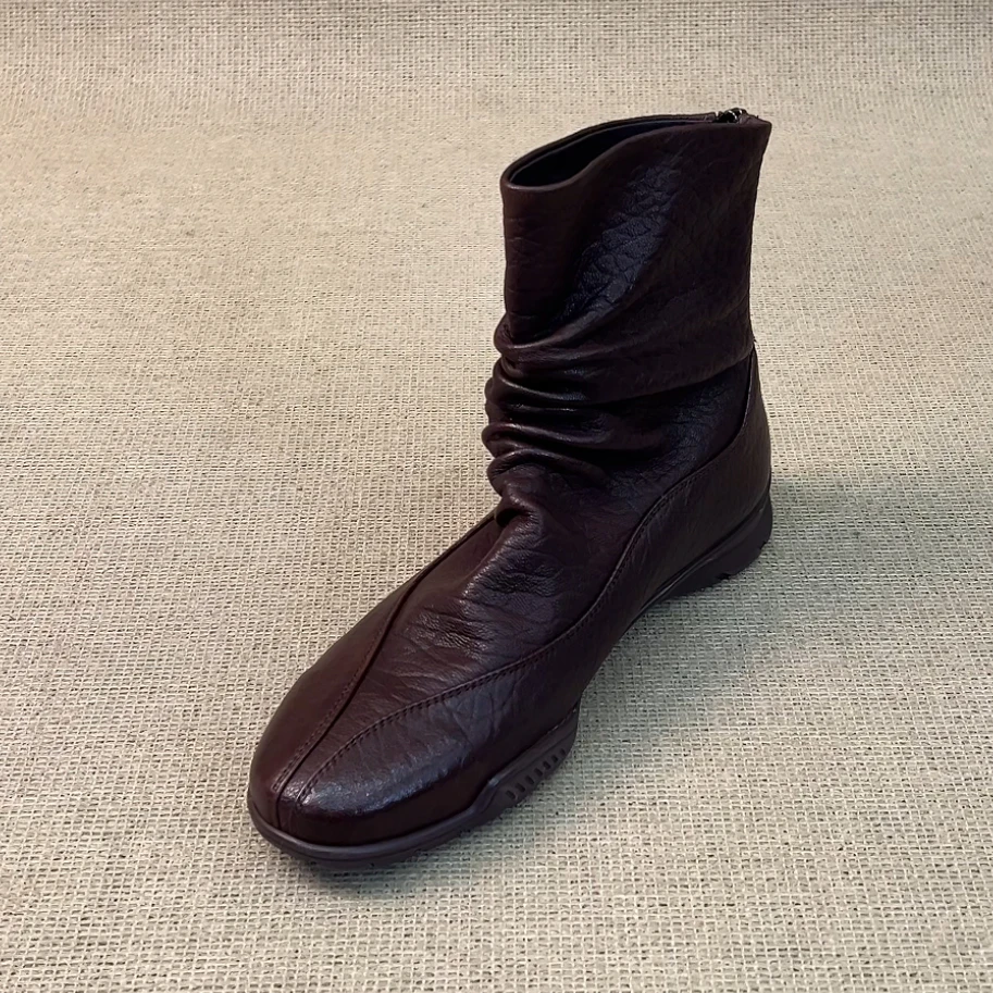 RubyL/4.5cm通勤复古百搭柔软舒适褶皱后拉链圆头厚底短靴女款