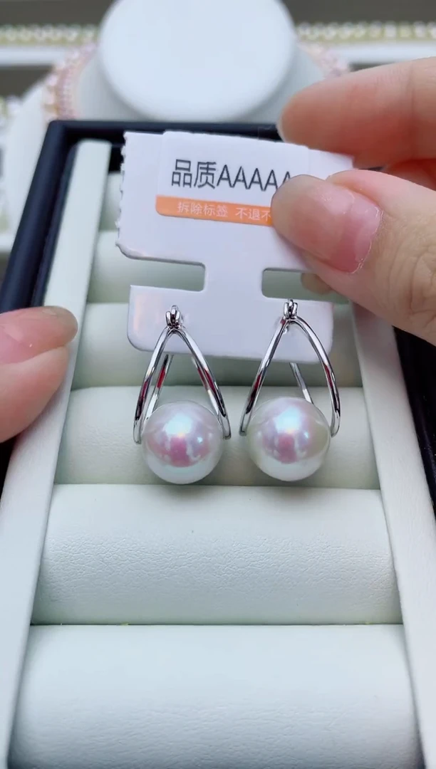 银S925镶嵌淡水珍珠耳饰W29