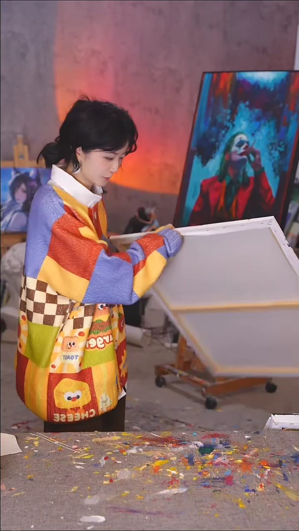 油画醒狮少年丙烯画纯手绘