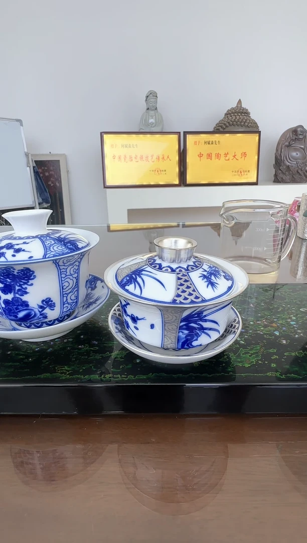 何赋森甄选——四君子青花三才盖碗