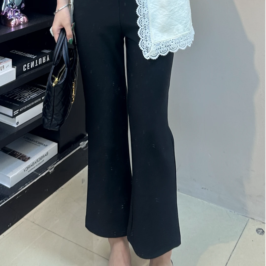 韩版东大门高腰松紧腰无痕直筒阔腿微喇裤8391