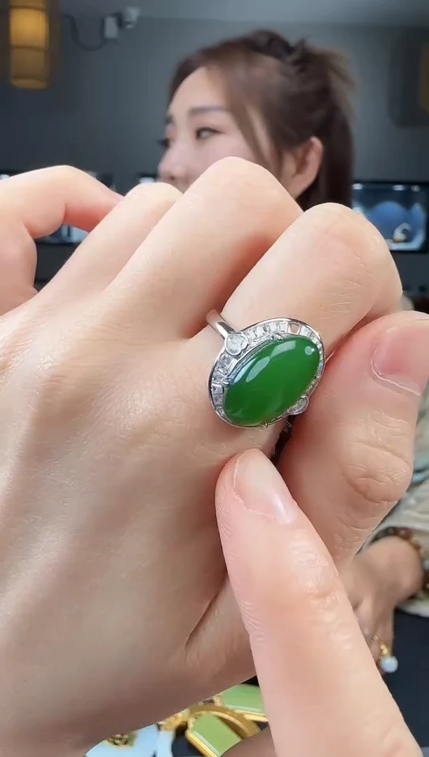 和田玉戒指银S925镶嵌1