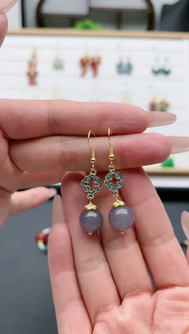 【闪购商品】玛瑙/玉髓耳饰银S925镀金镶嵌8801