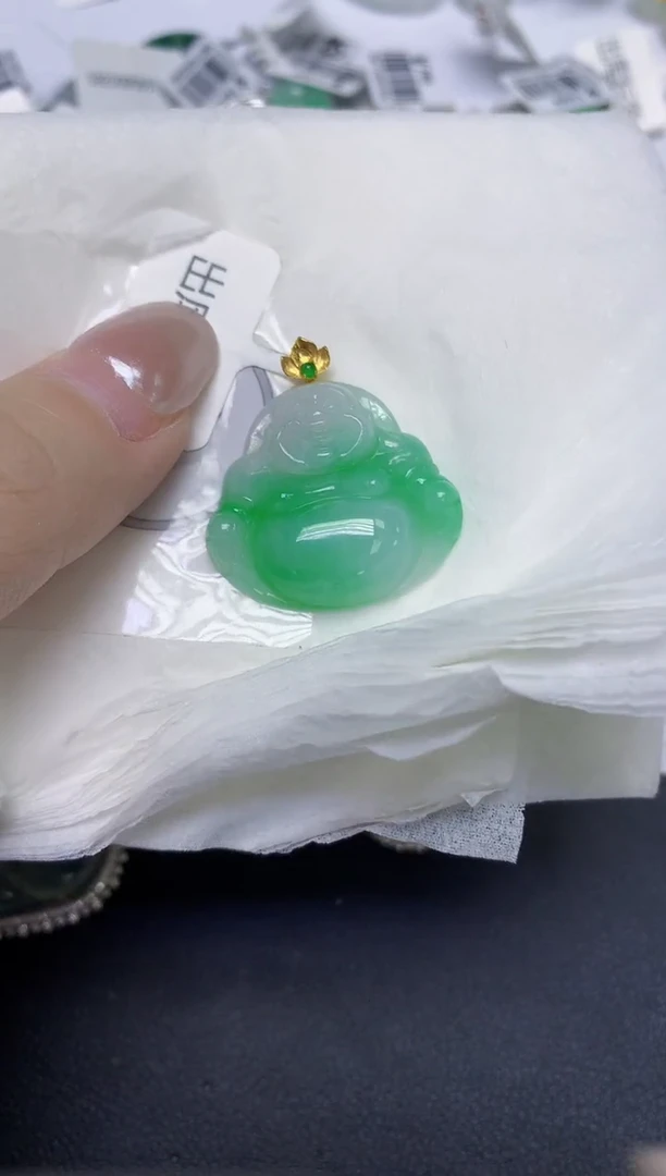 颈饰18K金镶嵌翡翠天然缅甸翡翠A货百元以上9元证书费自理