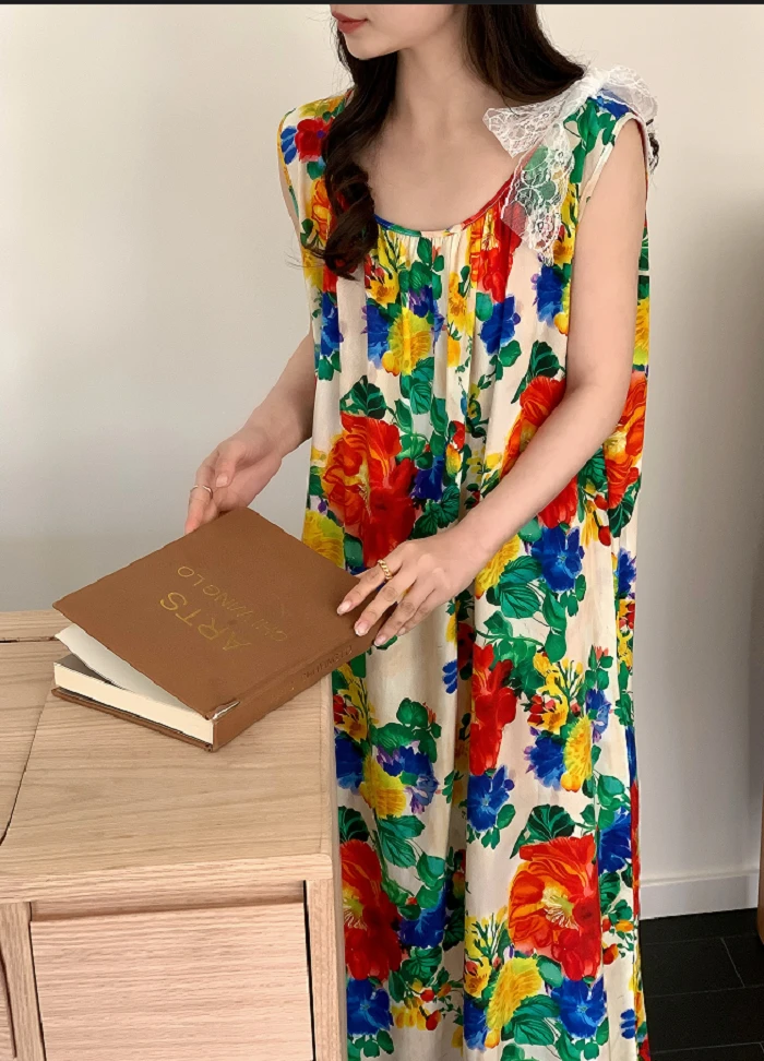 睡衣女春秋款棉绸睡裙春夏天女款高级感家居服长款沙滩裙夏季