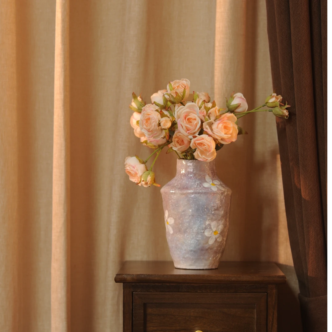 景德镇手工颜色釉粉紫小花艺术感花瓶（高20cm，口径7cm）