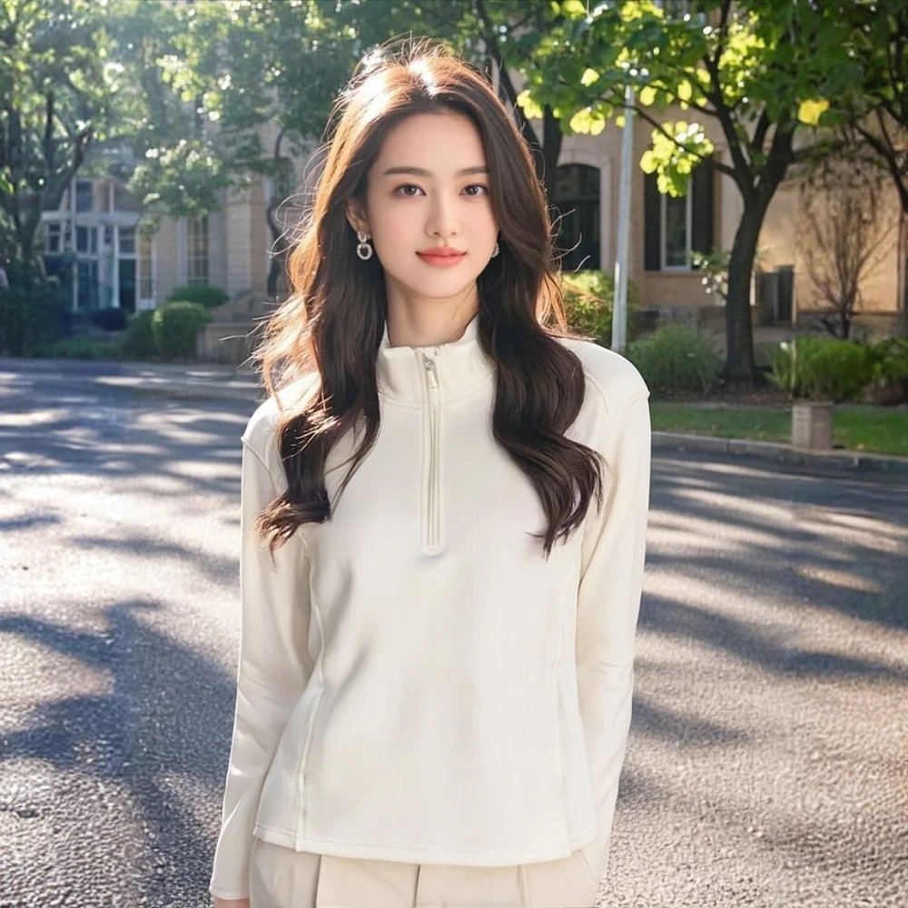 秋冬运动休闲热能软壳衣半拉链立领简约百搭保暖卫衣-女士X