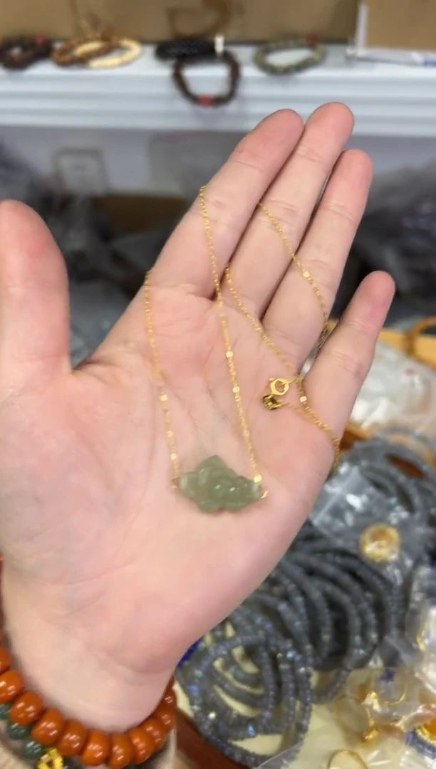 【闪购商品】和田玉颈饰银S925镶嵌和田玉蝴蝶银项链[0473]