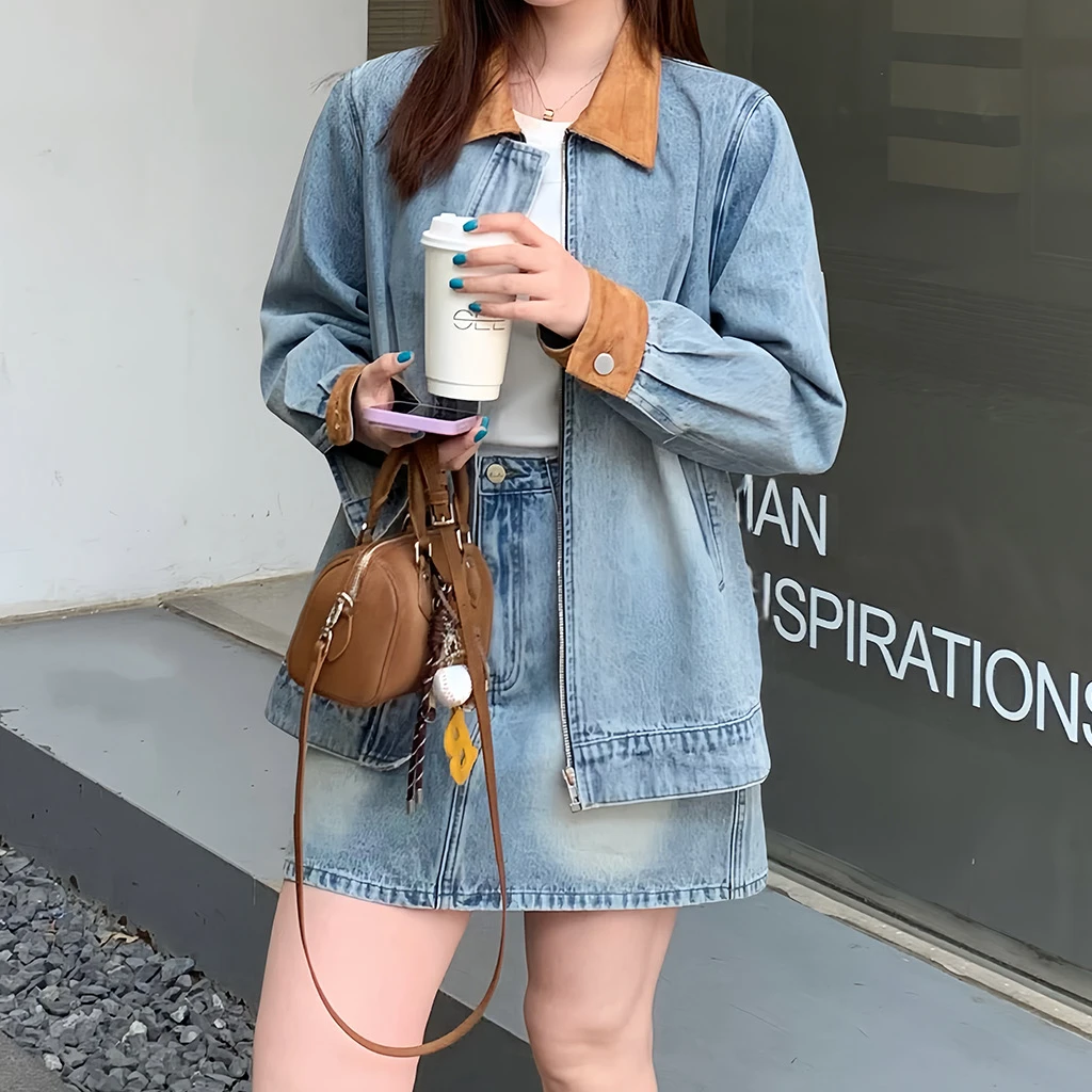 QC杨杨【蓝海牛仔】微胖大码女春夏牛仔外套+半身裙套装 ZY502F54