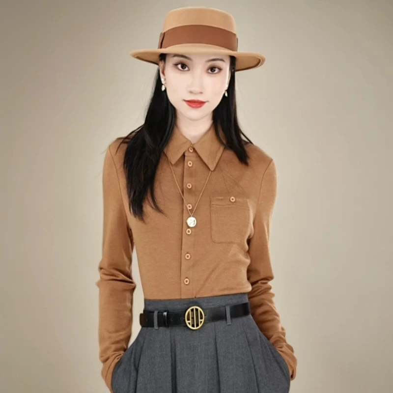 哥弟女款秋季新款外穿修身羊毛衬衫时尚小个子女士衬衣1300820