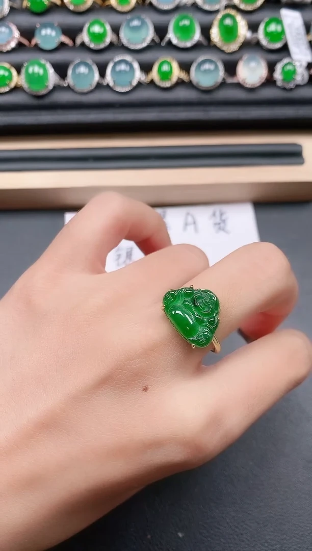 翡翠戒指银S925镶嵌1111