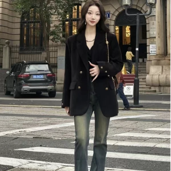 【88015】外套双排扣西服气质上衣百搭西装后背开叉