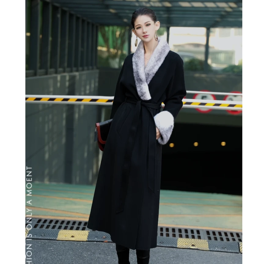 【汐光漫岸】羊毛羊绒外套 奢华经典撞色收腰优雅ADN7115818款