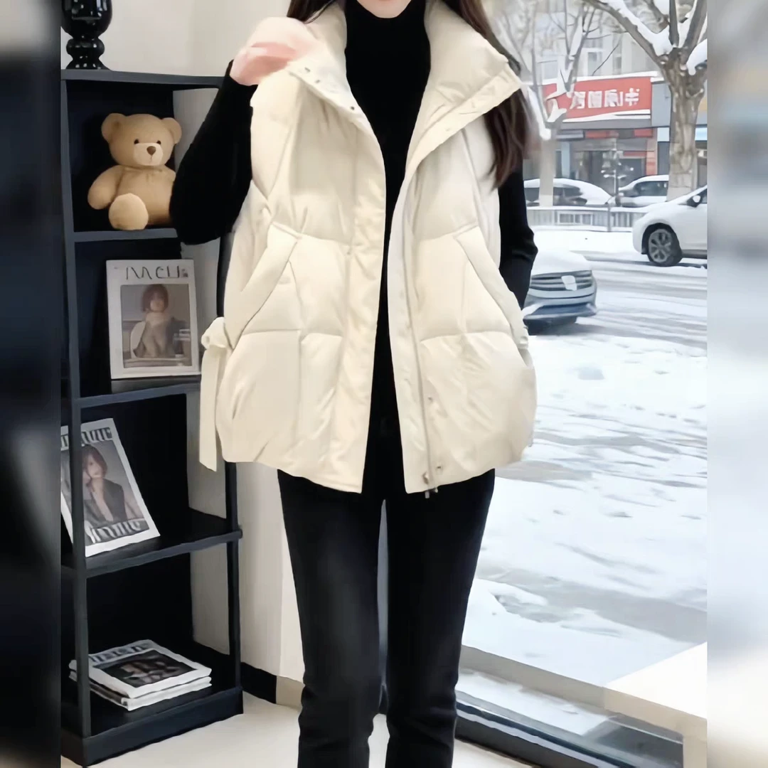 801-3-DQ米白色时尚立领百搭马甲