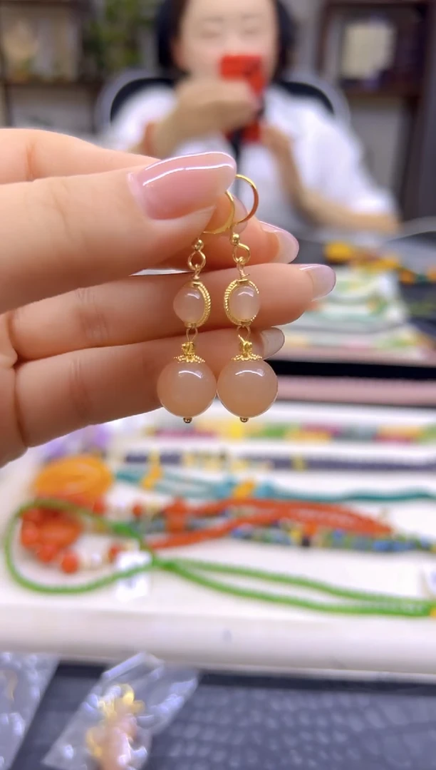 14K金镶嵌和田玉耳饰DIY款E803