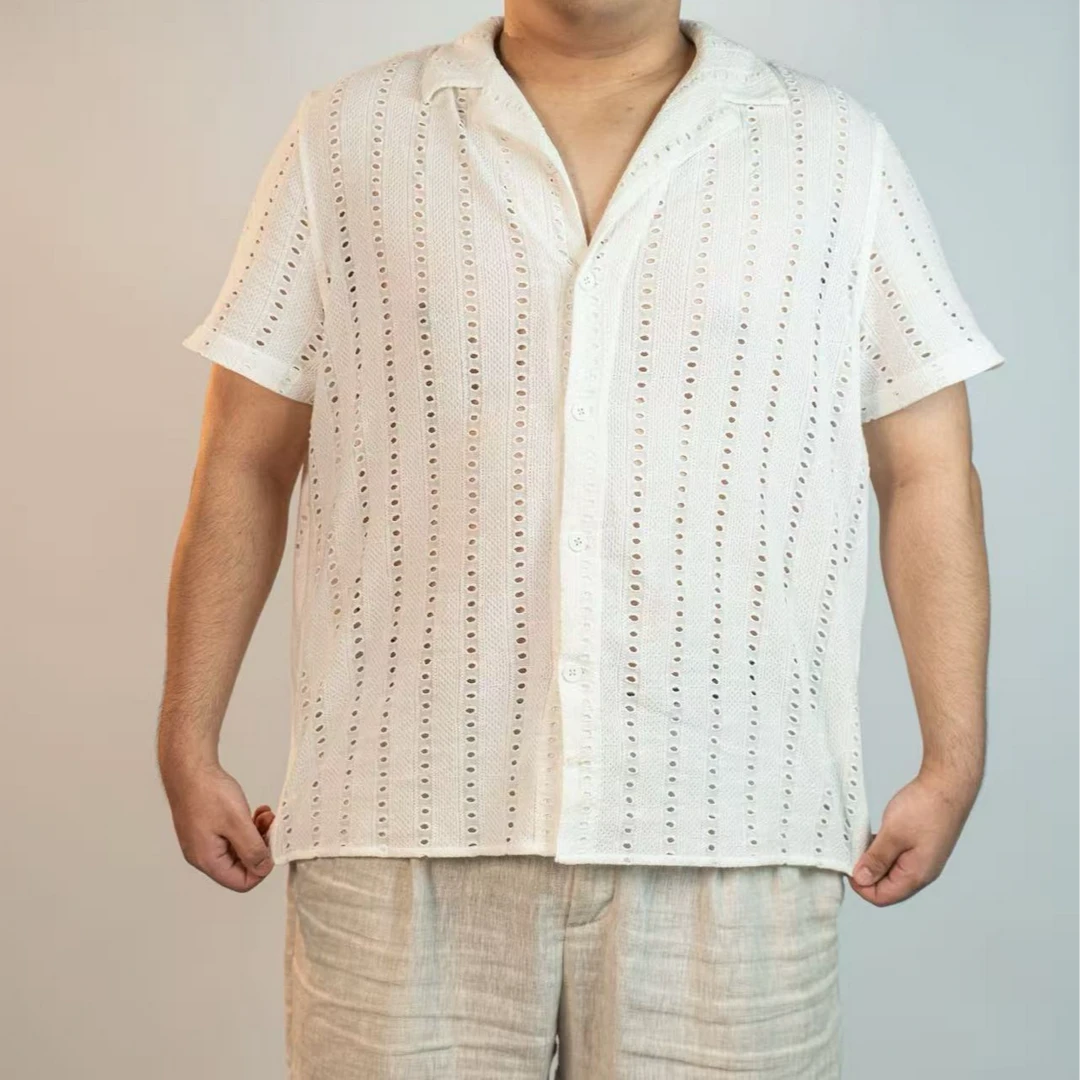 没名字休闲老钱镂空短袖衬衣