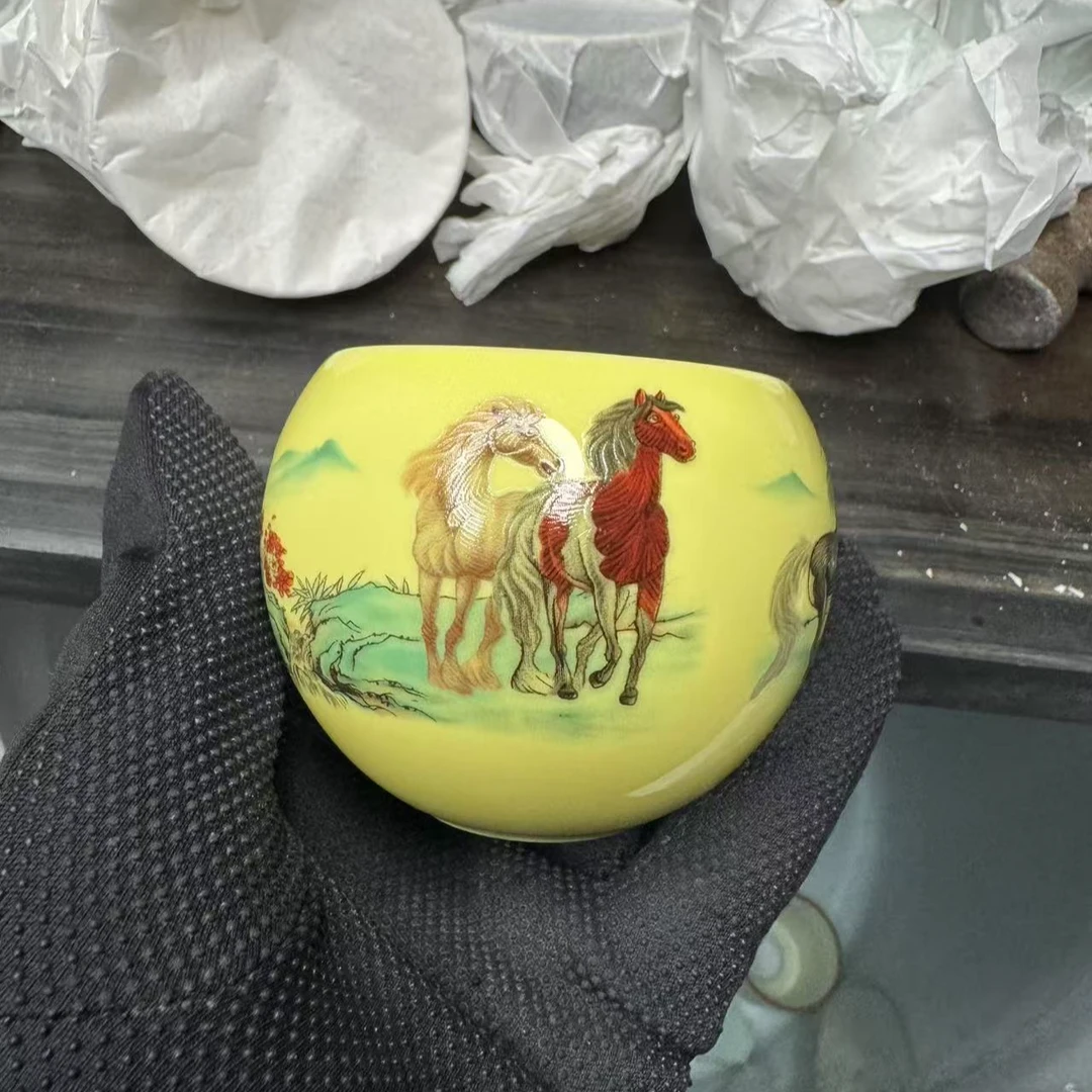 柠檬黄八骏图龙蛋杯