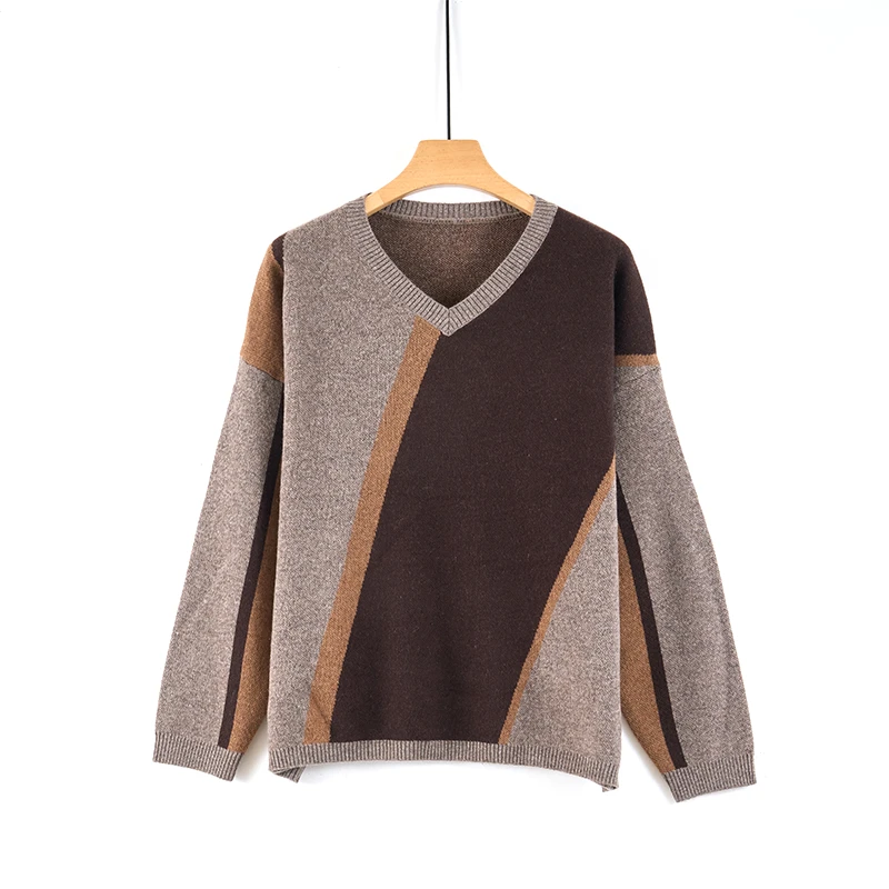 天山/TIANSHAN【100%山羊绒】2025新款撞色V领针织羊绒衫-YTNL5889T