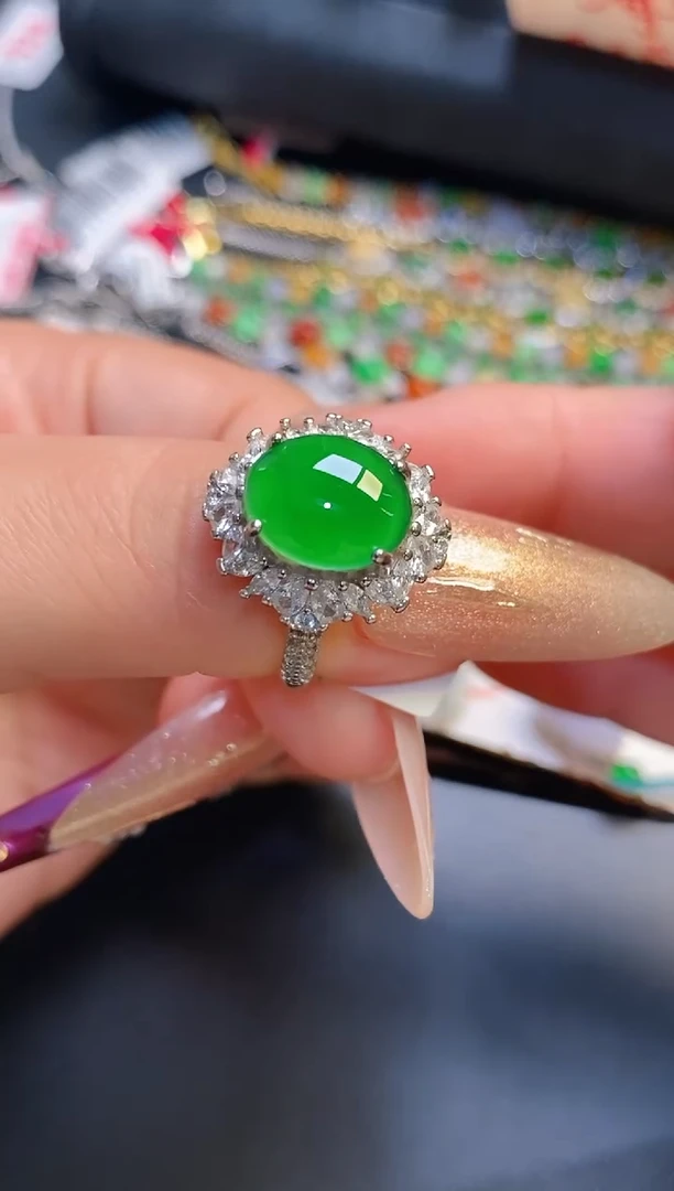 银S925镶嵌戒指翡翠天然