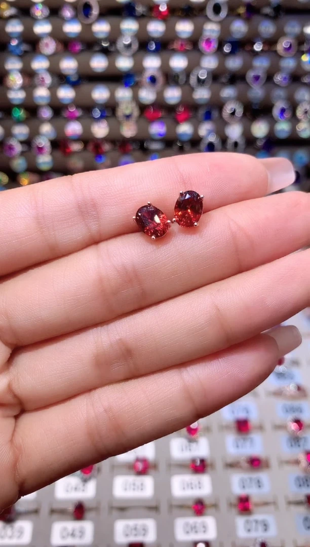 石榴石耳饰银S925镶嵌68玫瑰金