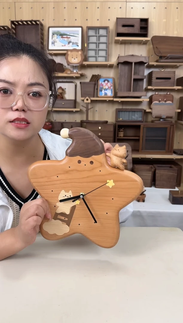 木实木星星挂墙钟表摆件