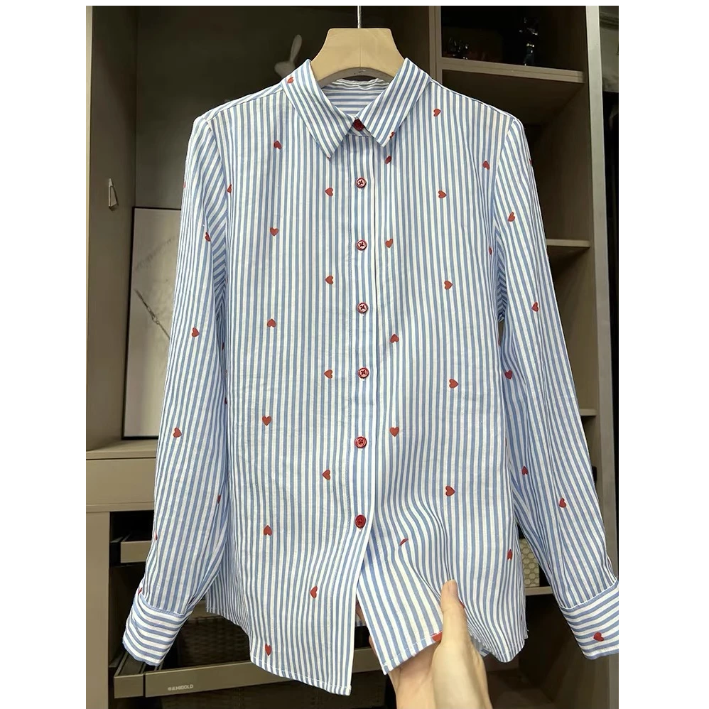 美娅MY 爱心条纹苎麻衬衣