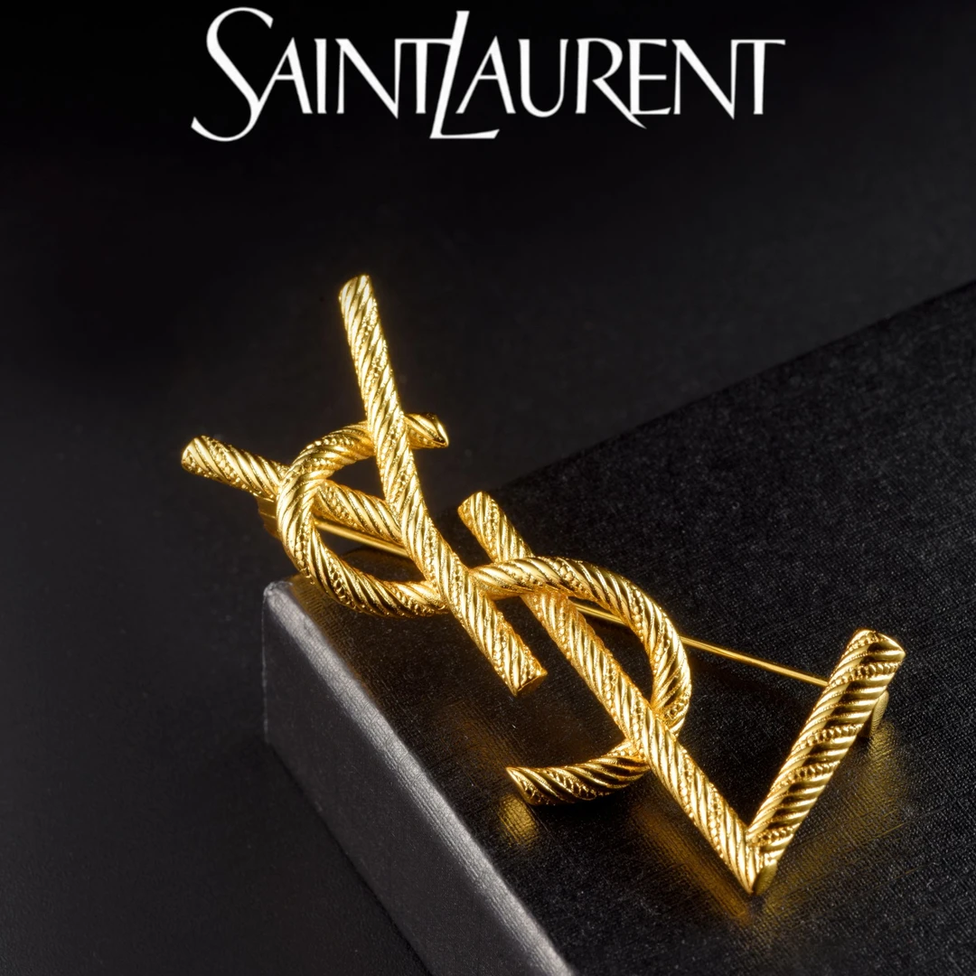 Saint Laurent圣罗兰鎏纹星轨系列金色胸针