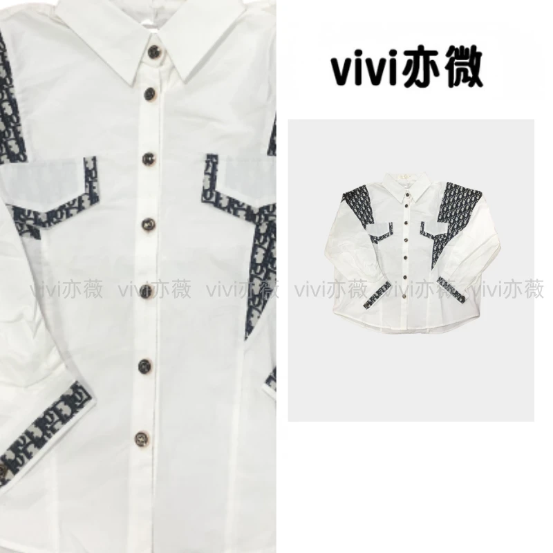 vivi亦微 |小众拼接刺绣衬衫2025新款宽松设计款气质衬衫百搭外穿