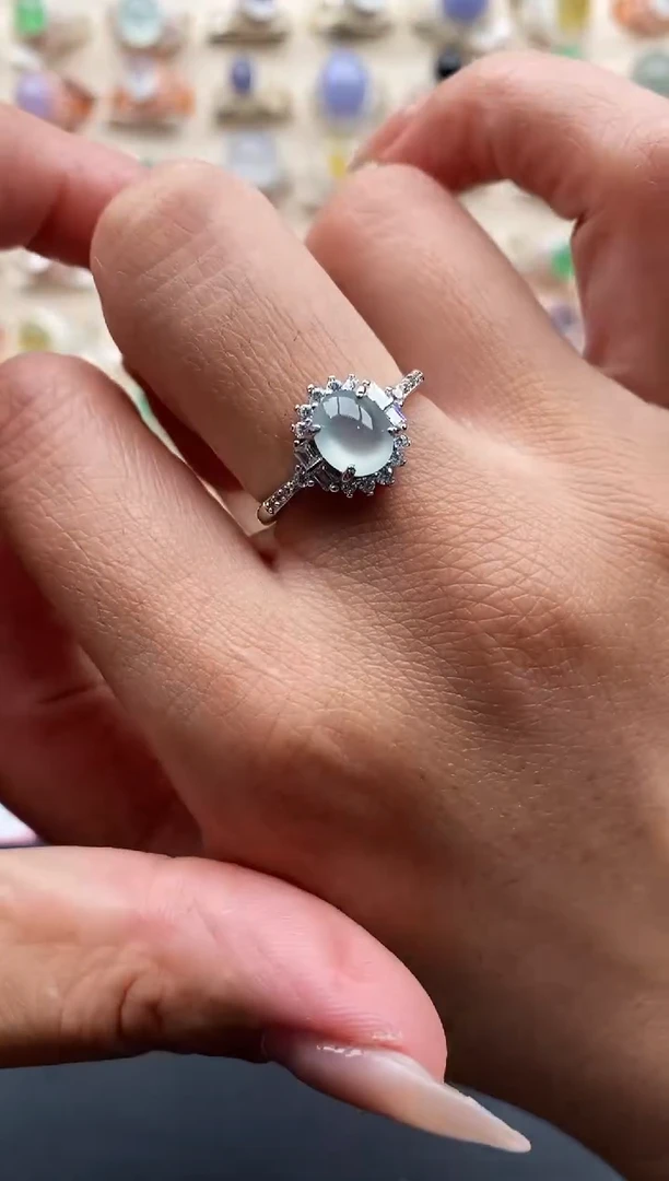 银S925镶嵌戒指翡翠缅甸天然A货翡翠11 3-10