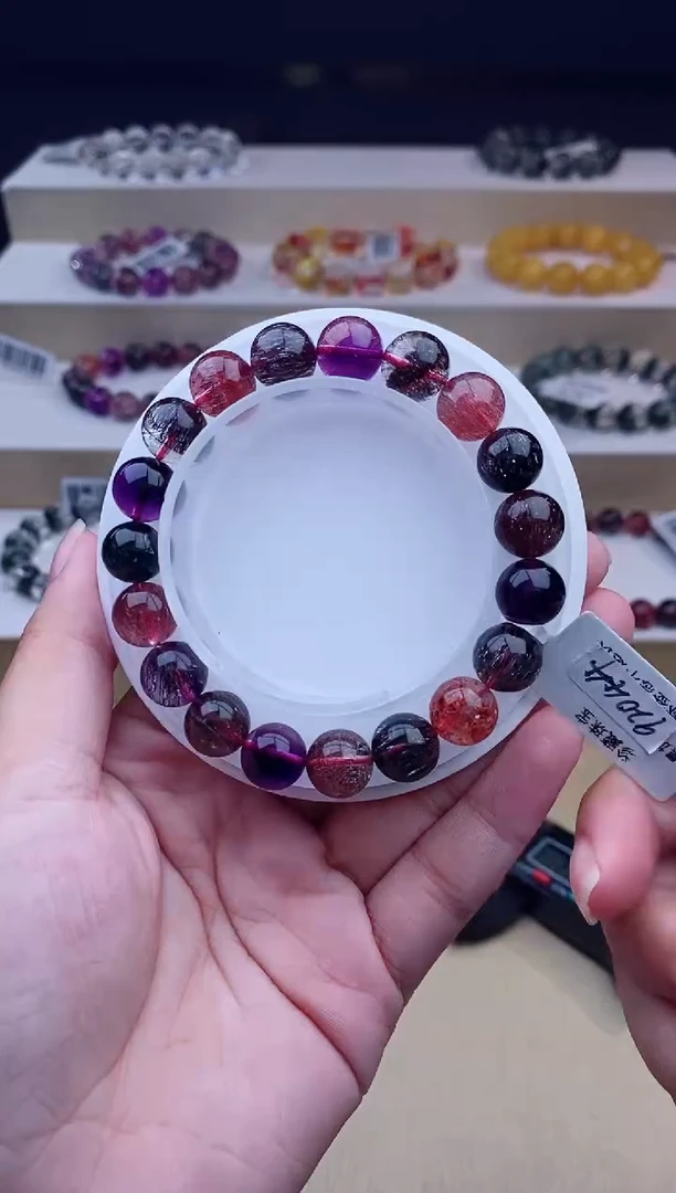 未镶嵌手链水晶黑加仑超七单圈10m+