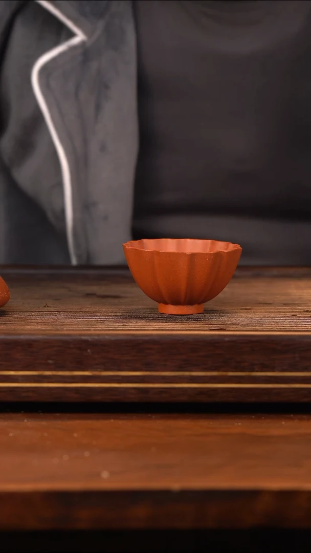 茶壶紫砂红泥菱花杯