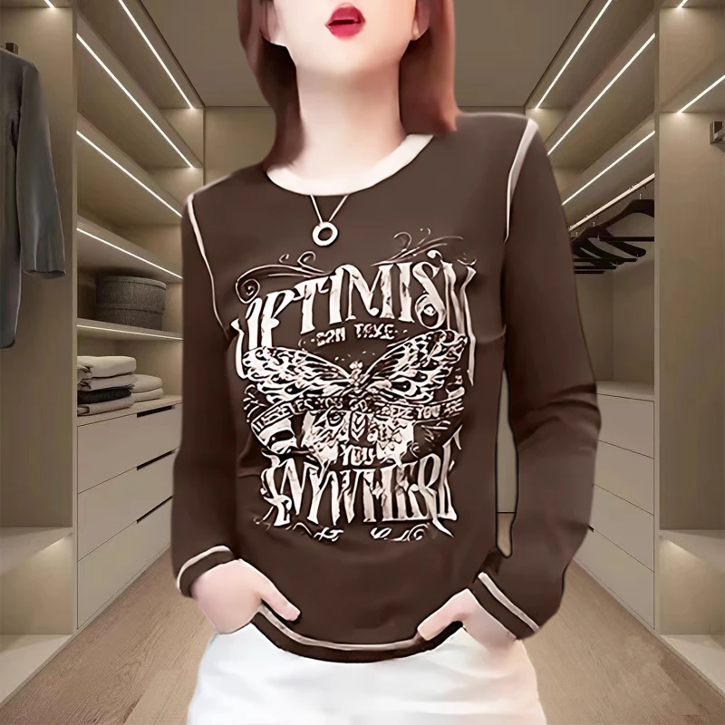 2025新款时髦圆领长袖打底衫女内搭T恤早春薄款休闲百搭潮牌上衣