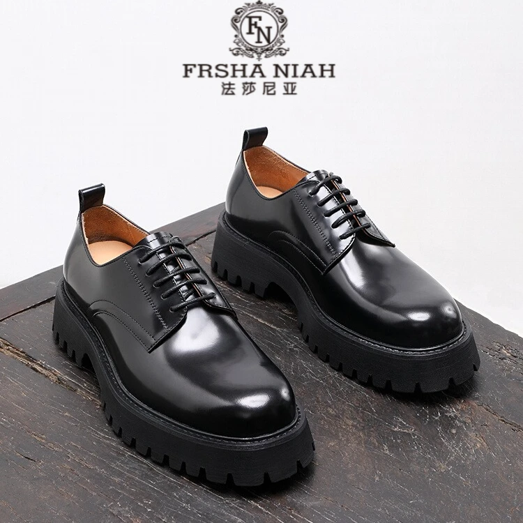 法莎尼亚高级感休闲皮鞋透气真皮皮鞋圆头休闲系带新款牛津鞋男士