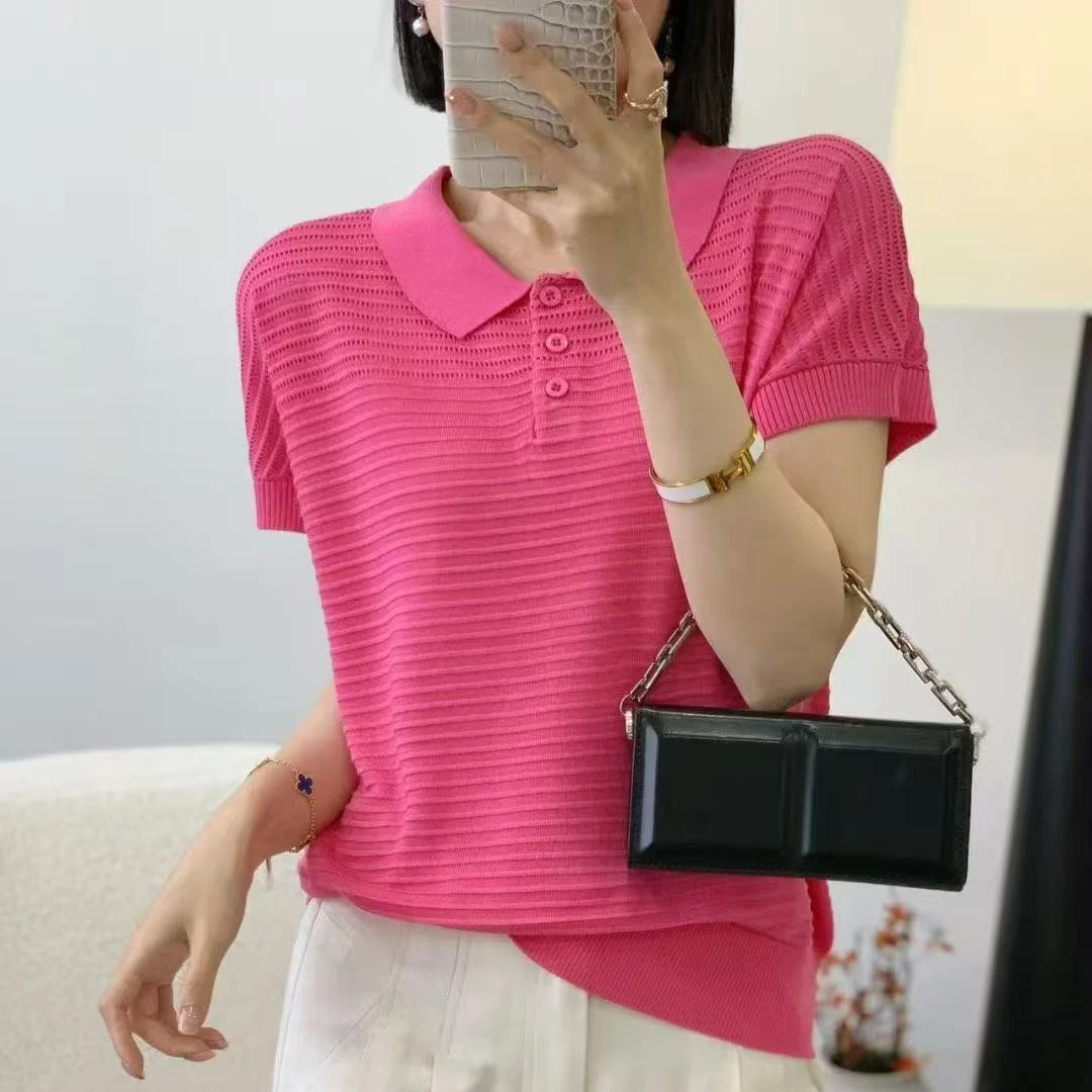 欧货高端POLO领宽松通勤日常宽松显瘦短袖T恤女2025夏季新款上衣