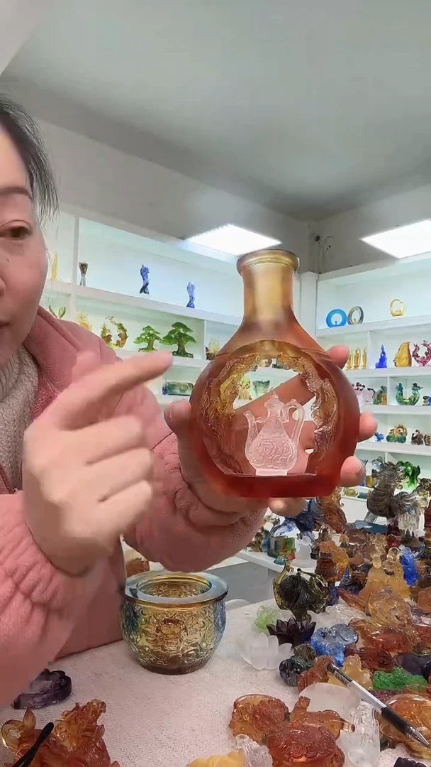 手工艺品琉璃花瓶+指尖壶