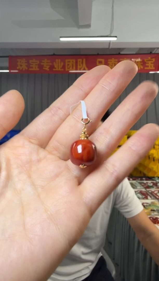 吊坠(不含链)银S925镶嵌南红玛瑙约14mm+S925银配件单珠吊坠