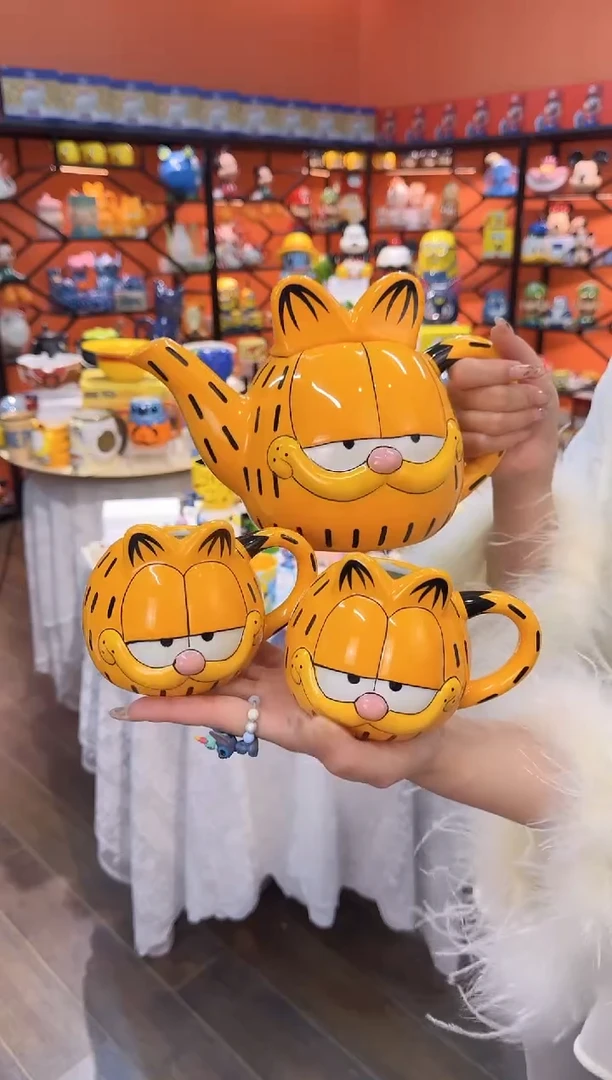 瓷片@@加菲猫陶瓷一壶二杯