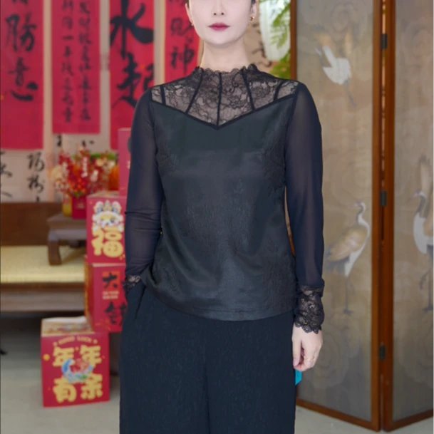 田新家高定100蚕丝 重锻提花百搭上衣衬衫25006