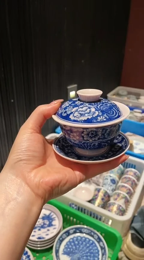 瓷片 万花 三才盖碗